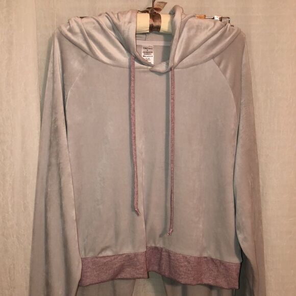 C&C California L Gray Mauve Pink Velour Jump Suit Lounge Crop Hoodie Set - Picture 2 of 12